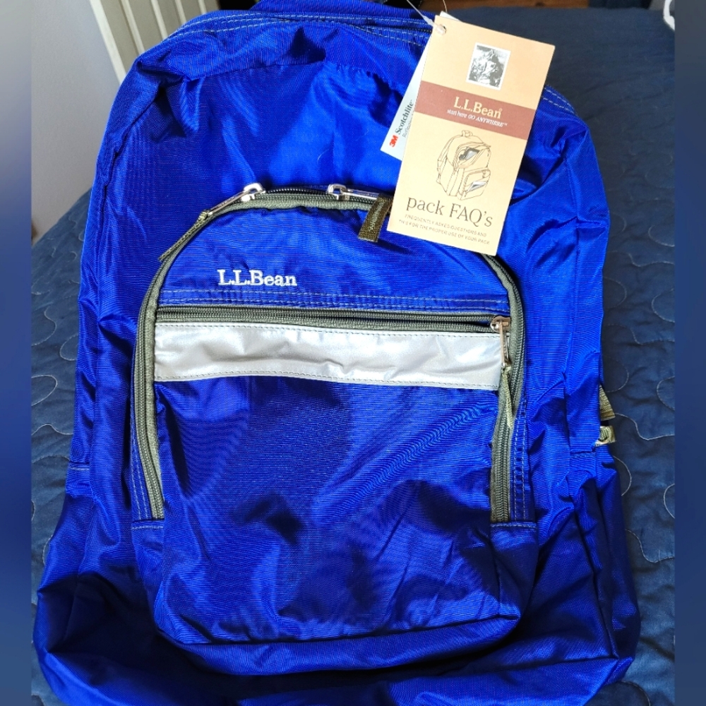 Vintage LL Bean Backpack Light Reflective Front Blue Multi Pocket